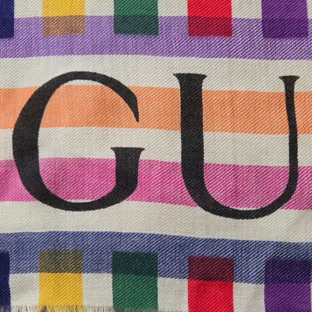 Gucci Multicolor Stripe Check Wool Shawl/Scarf - Picture 15 of 16